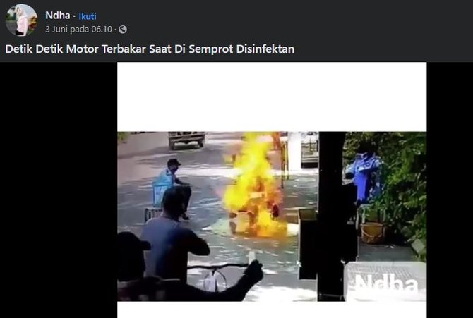 potongan video motor terbakar karena disemprot disinfektan