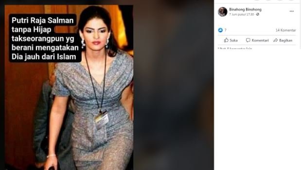 unggahan pengguna facebook tentang foto putri raja salman tanpa hijap