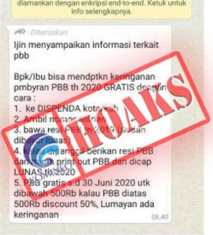 hoaks keringanan pembayaran pbb di bengkulu