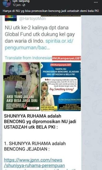 potongan unggahan facebook tentang nu dan waria