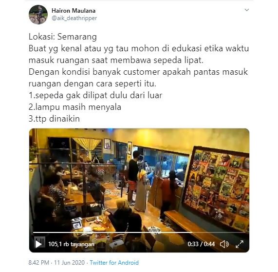 viral goweser bawa masuk sepeda ke kafe