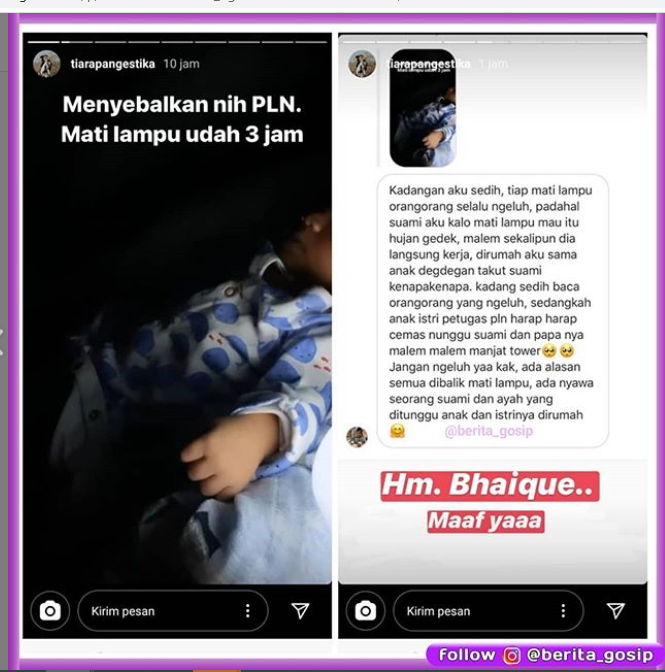 tiara pangestika mengeluh mati listrik di media sosial