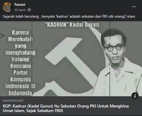 unggahan di facebook tentang kadrun dan pki