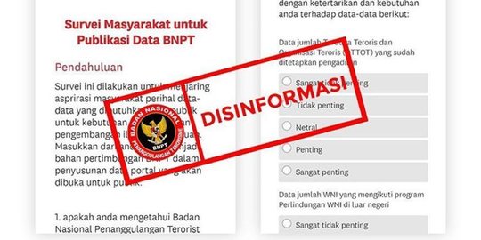 CEK FAKTA: Tidak Benar Survei Masyarakat untuk Publikasi Data BNPT