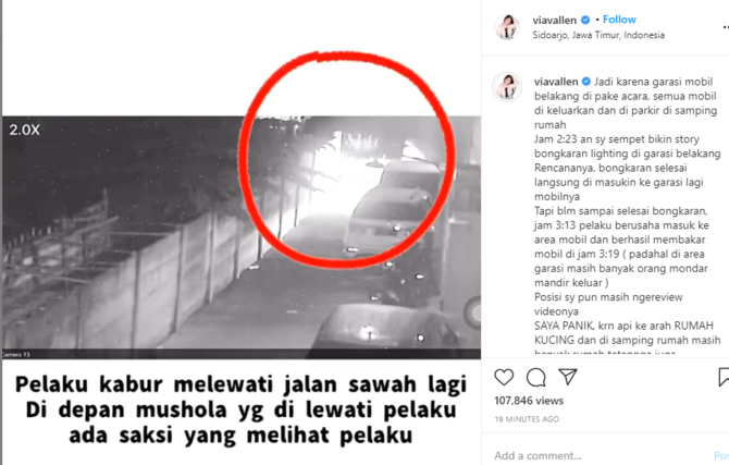 via vallen unggah rekaman cctv saat pelaku bakar mobilnya