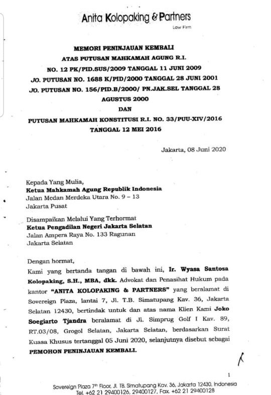 surat pendaftaran pk djoko tjandra