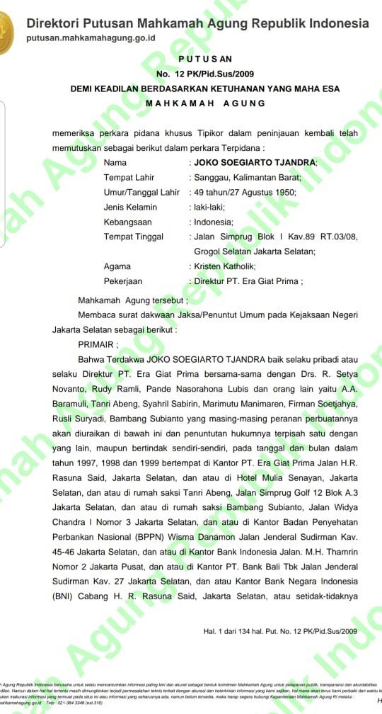 surat pendaftaran pk djoko tjandra