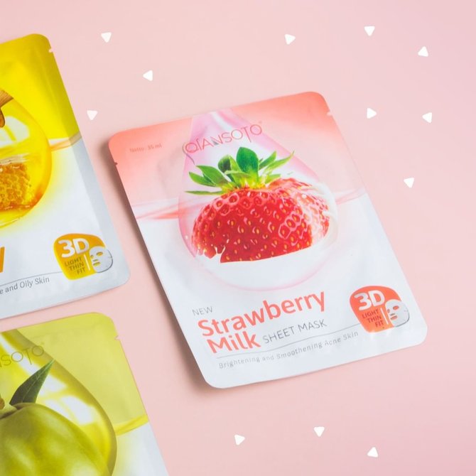 qiansoto sheet mask srawberry milk brightening and smoothening acne skin