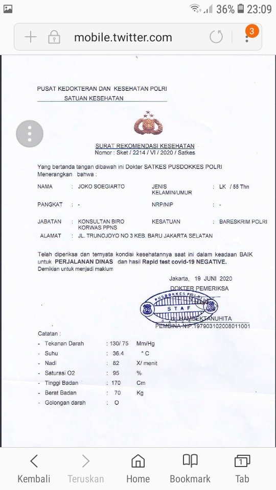 surat bebas covid 19 diduga untuk djoko tjandra