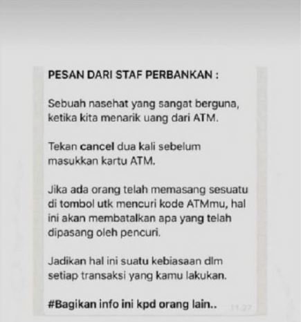 tangkapan layar hoaks cara transaksi aman di atm