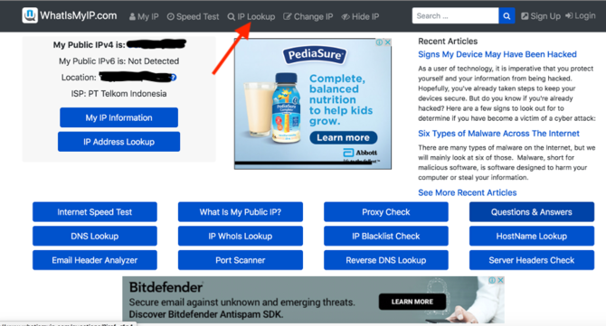 cara melihat ip address