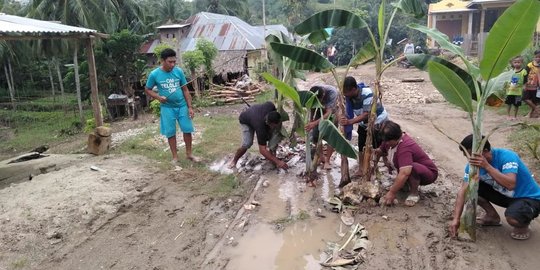Tak Kunjung Diperbaiki, Warga Tanam Pohon Pisang di Jalan Rusak