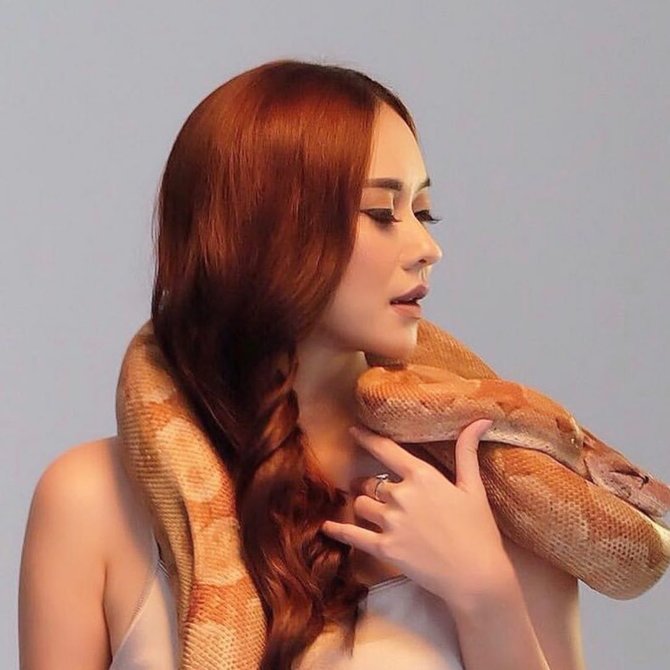 aura kasih foto bareng ular