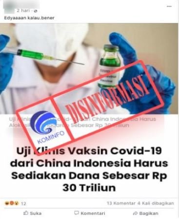 tidak benar indonesia butuh rp30 triliun untuk uji klinis vaksin covid 19