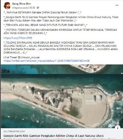 tidak benar china bangun pangkalan militer di laut natuna