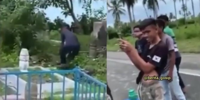 Viral Video Remaja Tendang dan Rusak Nisan Pemakaman, Reaksi Temannya Bikin Geram
