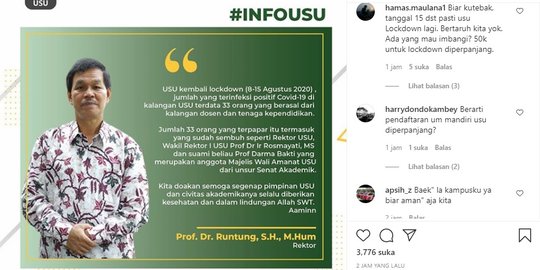 33 Dosen dan Tenaga Pendidikan di USU Positif Covid-19