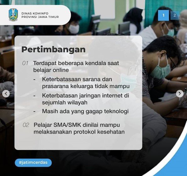 uji coba pembelajaran tatap muka di sekolah untuk siswa smasmk di jatim