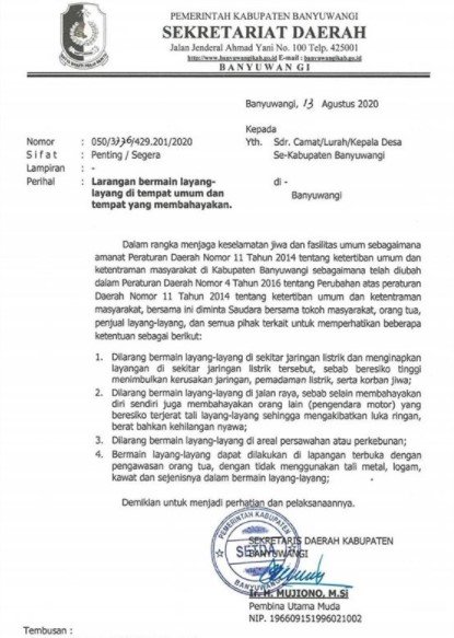 larangan bermain layang layang di tempat umum