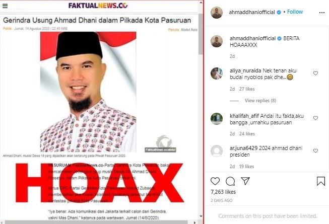 hoaks ahmad dhani diusung dalam pilkada kota pasuruan