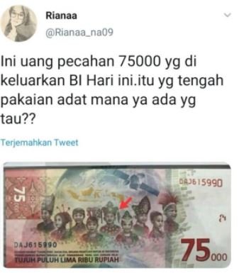tangkapan layar pengguna twitter tentang baju adat di uang baru