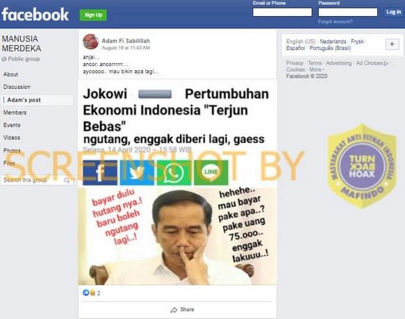 hoaks jokowi sebut ekonomi indonesia terjun bebas karena tak diberi utang