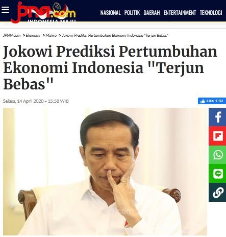 hoaks jokowi sebut ekonomi indonesia terjun bebas karena tak diberi utang