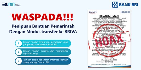 CEK FAKTA: Hoaks BRI Berikan Bantuan Melalui Rekening Briva