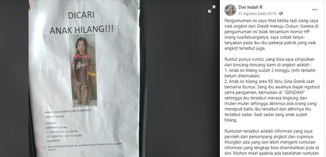 kronologi anak 5 tahun hilang saat bersama orang tua waspadai modus pelaku