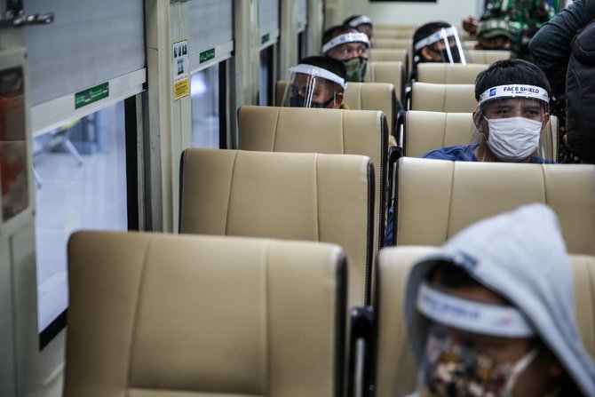 penggunaan face shield untuk penumpang kereta jarak jauh