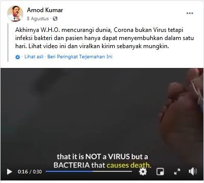 hoaks covid 19 bisa sembuh dalam satu hari