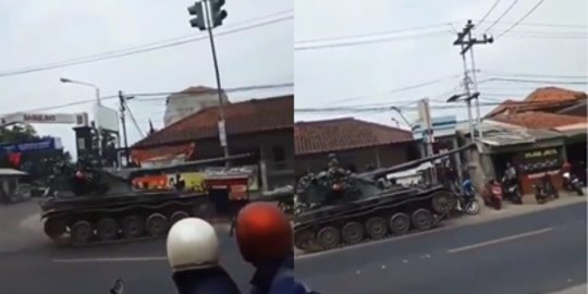 Video Detik-Detik Tank TNI Tabrak Gerobak dan Motor