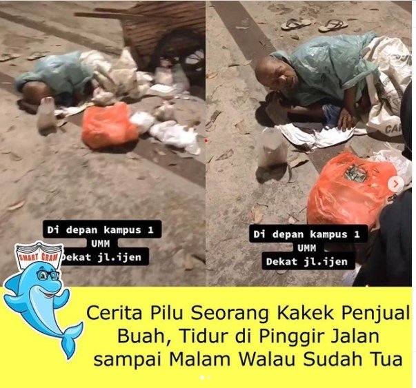 jualan hingga malam dan tidur di pinggir jalan kakek penjual buah ini bikin haru