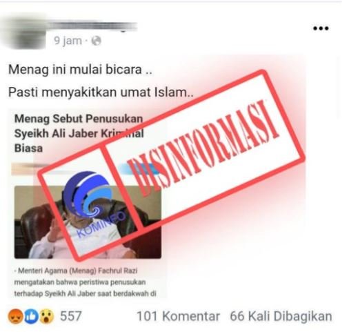 hoaks menag sebut penusukan syeikh ali jaber kriminal biasa