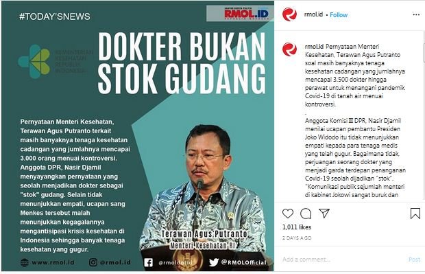 tidak benar menkes terawan sebut kematian dokter jangan dibesar besarkan