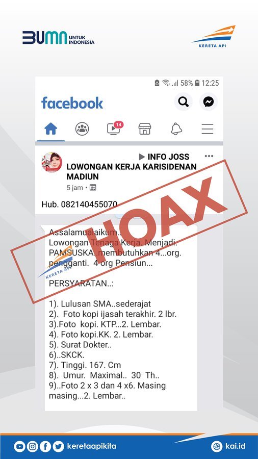 hoaks lowongan kerja pt kai