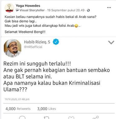 tidak benar cuitan rizieq syihab di twitter mengeluhkan blt