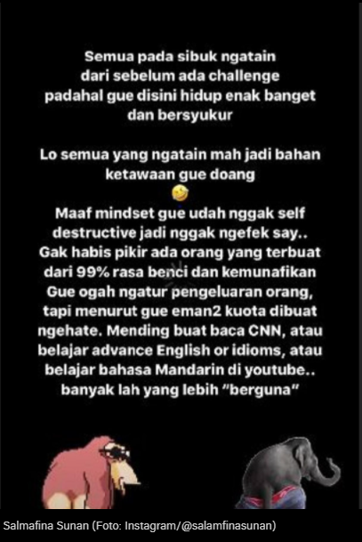 salmafina sunan beri hadiah untuk haters