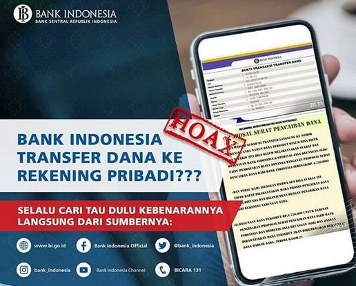 hoaks bi transfer dana ke rekening pribadi