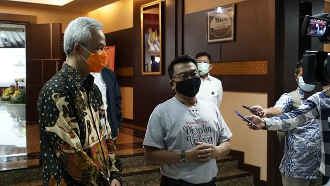 kepala staf kepresidenan jenderal purn moeldoko bertemu gubernur jawa tengah ganjar pranowo kampayekan protokol kesehatan 3 m melalui pendekatan budaya