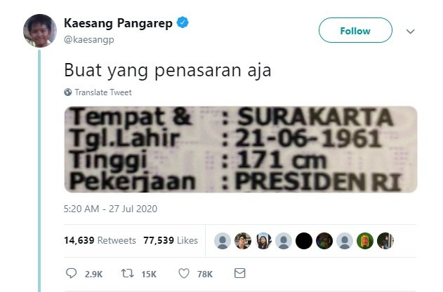 pekerjaan jokowi di kartu identitas
