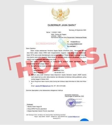 hoaks surat permohonan dana mengatasnamakan gubernur jawa barat