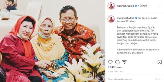 Pulang Kampung, Intip Kedekatan Menkopolhukam Mahfud MD dengan Ibunya yang Awet Muda