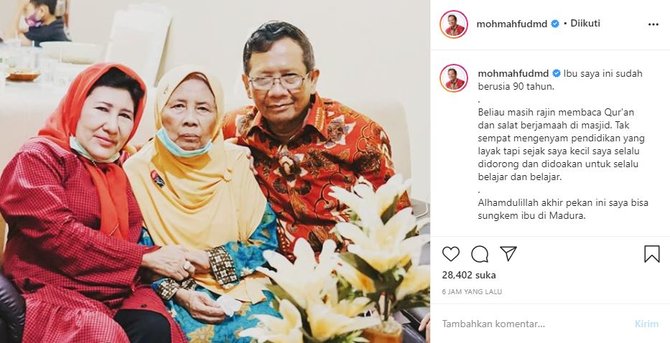 menkopolhukam mahfud md dan ibunya yang awet muda