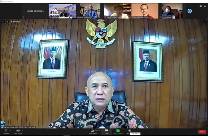 menteri teten saat webinar dengan tema peran perguruan tinggi membangun jiwa wirausaha