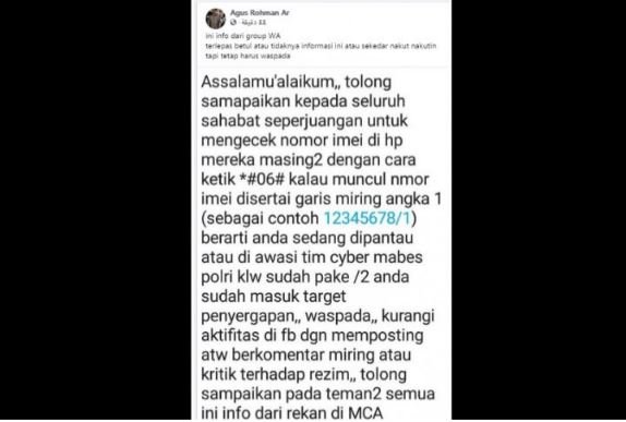 hoaks cara deteksi ponsel disadap menggunakan nomor imei
