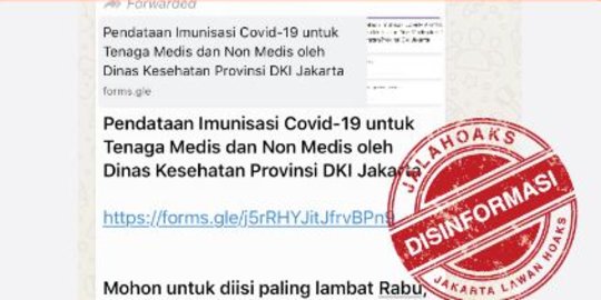 CEK FAKTA: Hoaks Link Pendataan Dinkes DKI untuk Imunisasi Covid-19 Tenaga medis