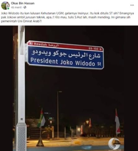 disinformasi nama gelar jokowi di jalan di uni emirat arab