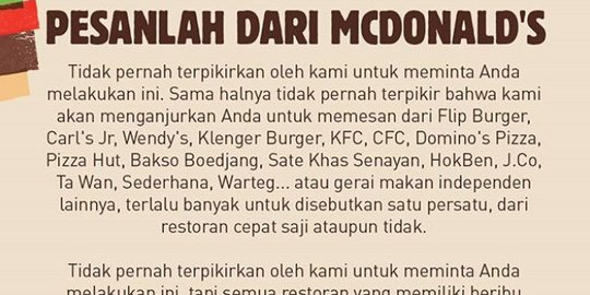 Salut, Burger King Minta Pelanggannya Beli McDonalds dan Restoran Pesaing Lainnya