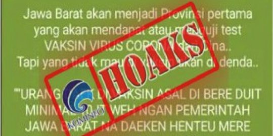 CEK FAKTA: Tidak Benar Jawa Barat Jadi Provinsi Pertama yang Disuntik Vaksin Covid-19